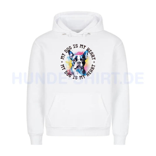 Premium Hoodie "Boston Terrier HEART" Weiß – hunde-shirt.de