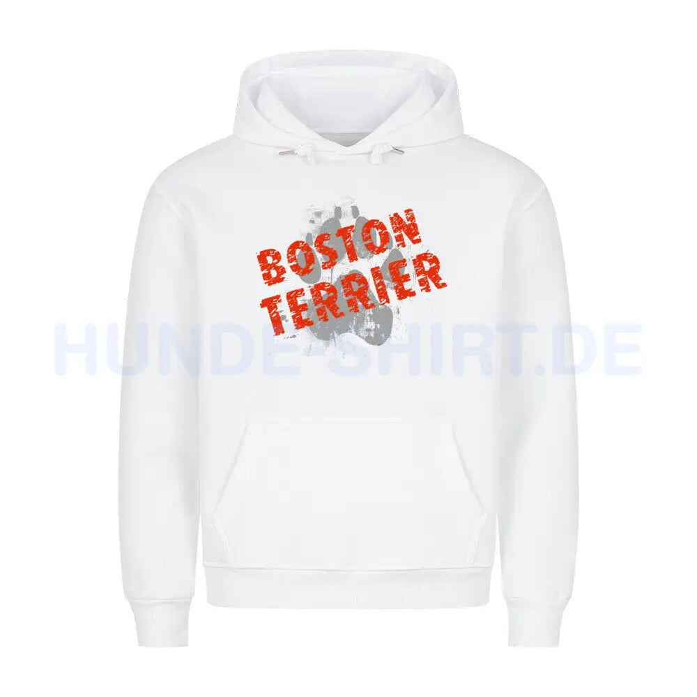 Premium Hoodie "Boston Terrier - PAW" Weiß – hunde-shirt.de