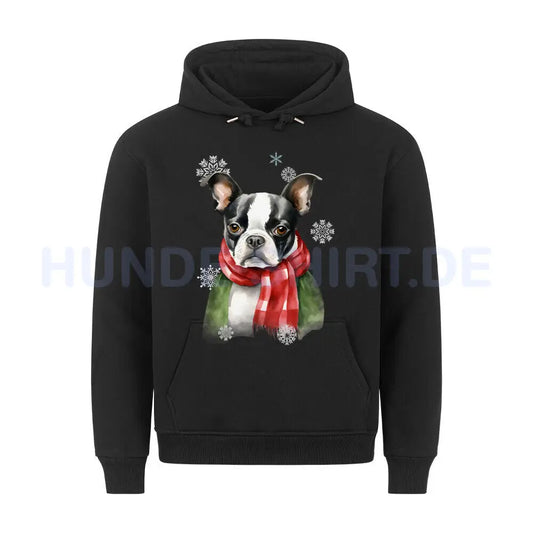 Premium Hoodie "Boston Terrier Winter" Schwarz – hunde-shirt.de