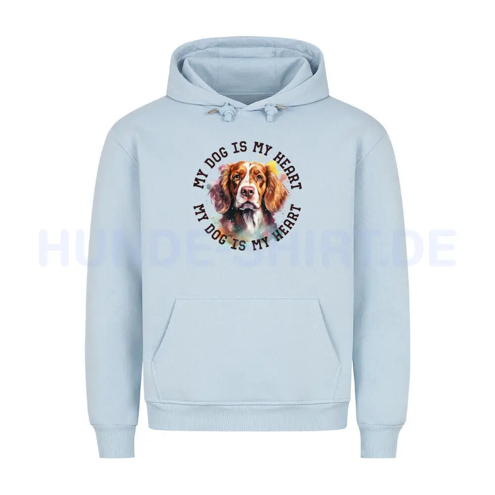 Premium Hoodie "Brittany Spaniel HEART 2" Babyblau – hunde-shirt.de