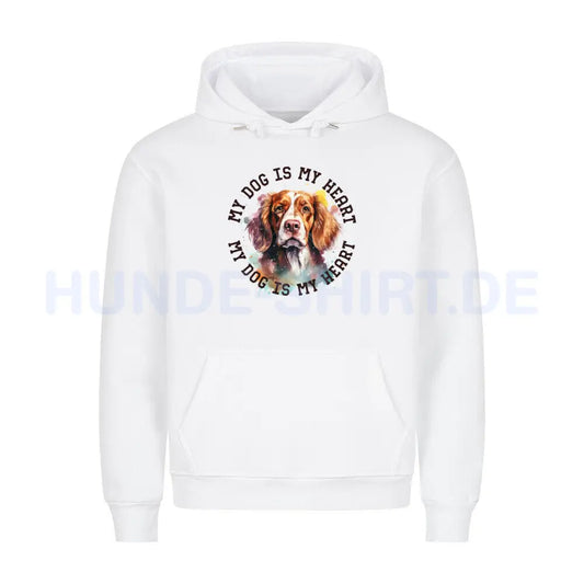 Premium Hoodie "Brittany Spaniel HEART 2" Weiß – hunde-shirt.de