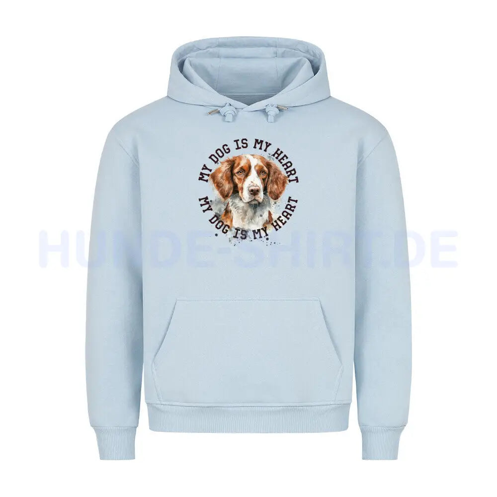 Premium Hoodie "Brittany Spaniel HEART" Babyblau – hunde-shirt.de