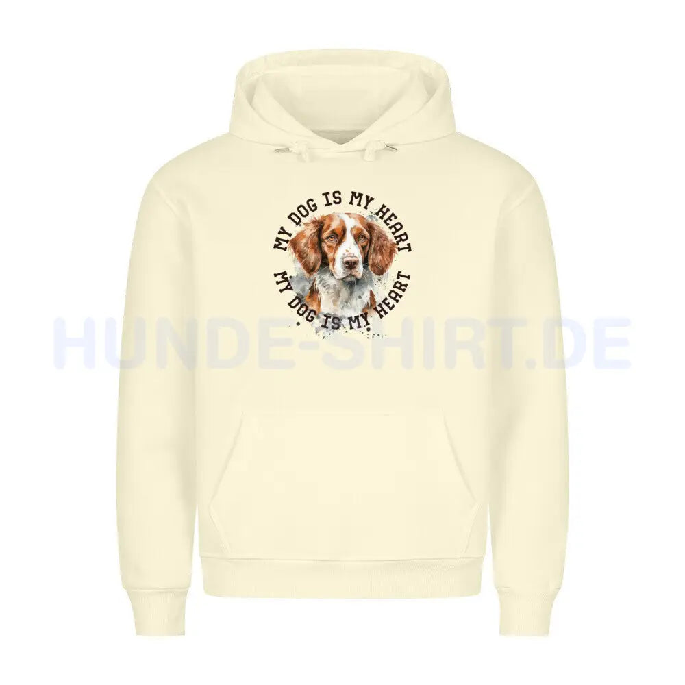 Premium Hoodie "Brittany Spaniel HEART" Beige – hunde-shirt.de