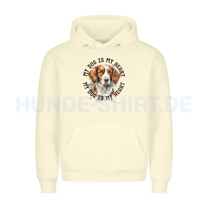 Premium Hoodie "Brittany Spaniel HEART" Beige – hunde-shirt.de