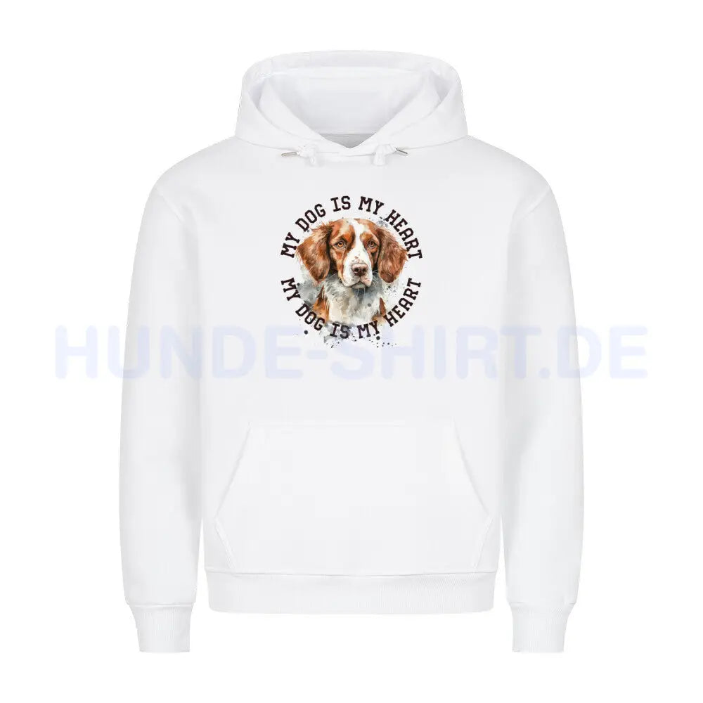 Premium Hoodie "Brittany Spaniel HEART" Weiß – hunde-shirt.de