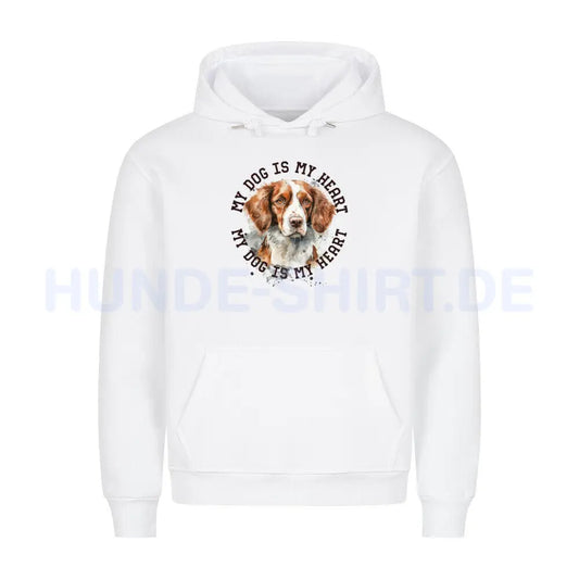 Premium Hoodie "Brittany Spaniel HEART" Weiß – hunde-shirt.de