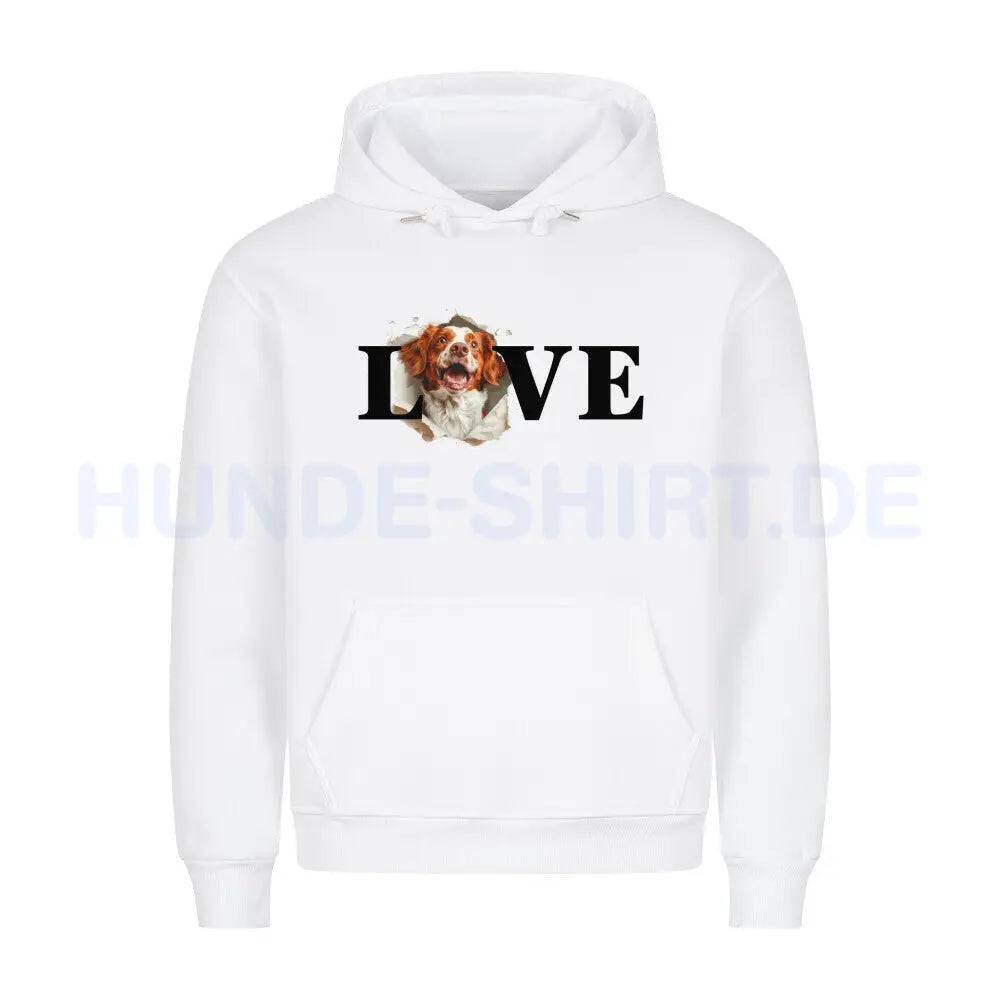 Premium Hoodie "Brittany Spaniel - LOVE" Weiß – hunde-shirt.de