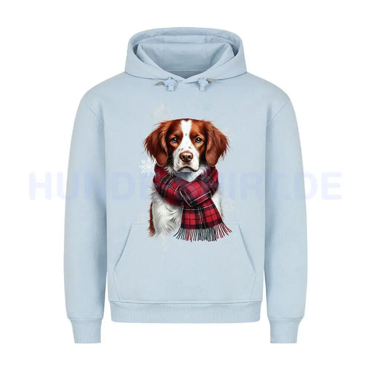 Premium Hoodie "Brittany Spaniel Winter" Babyblau – hunde-shirt.de