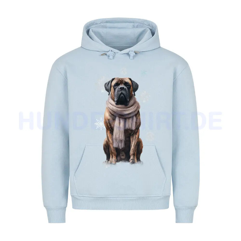 Premium Hoodie "Bullmastiff Winter" Babyblau – hunde-shirt.de