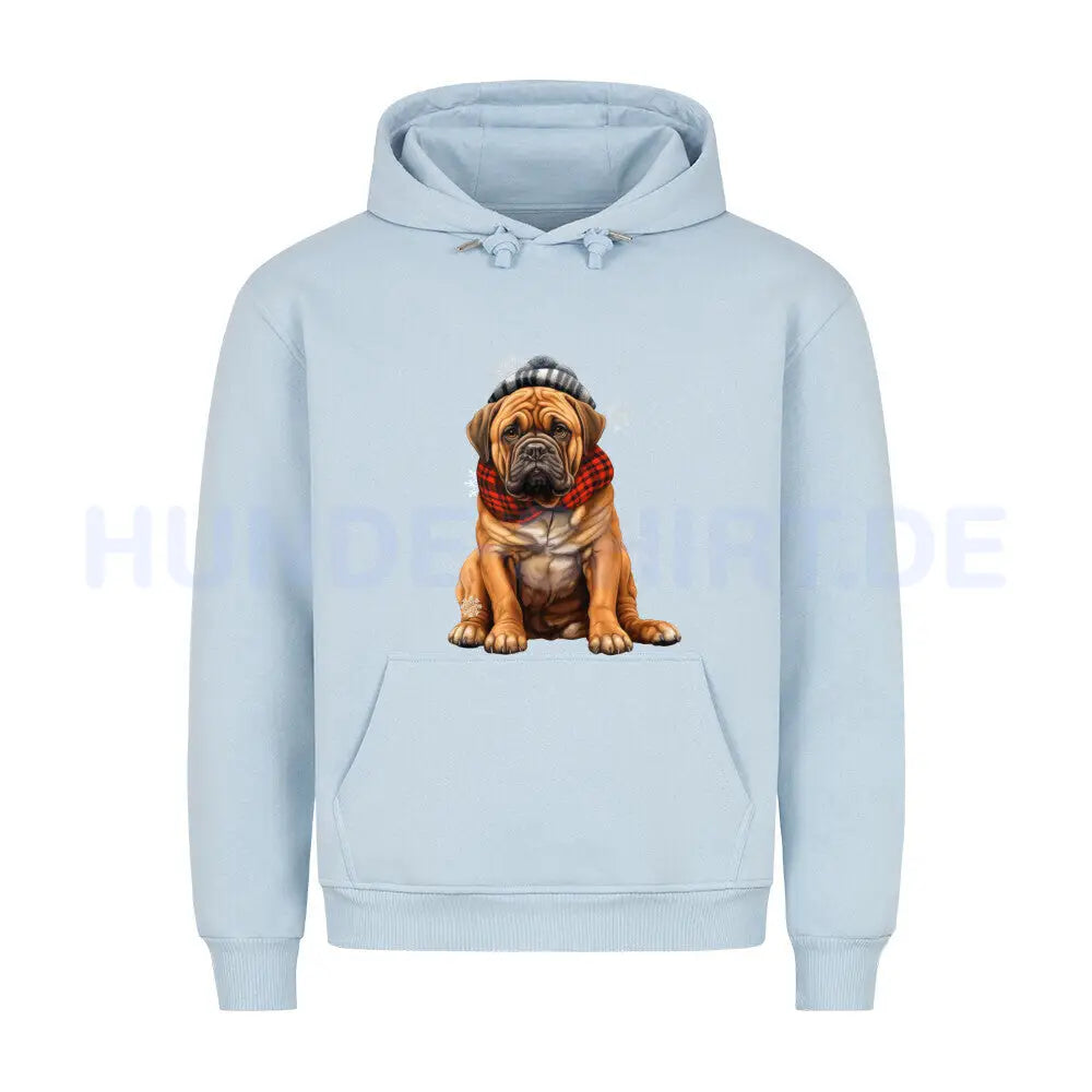 Premium Hoodie "Bullmastiff - Winter" Babyblau – hunde-shirt.de