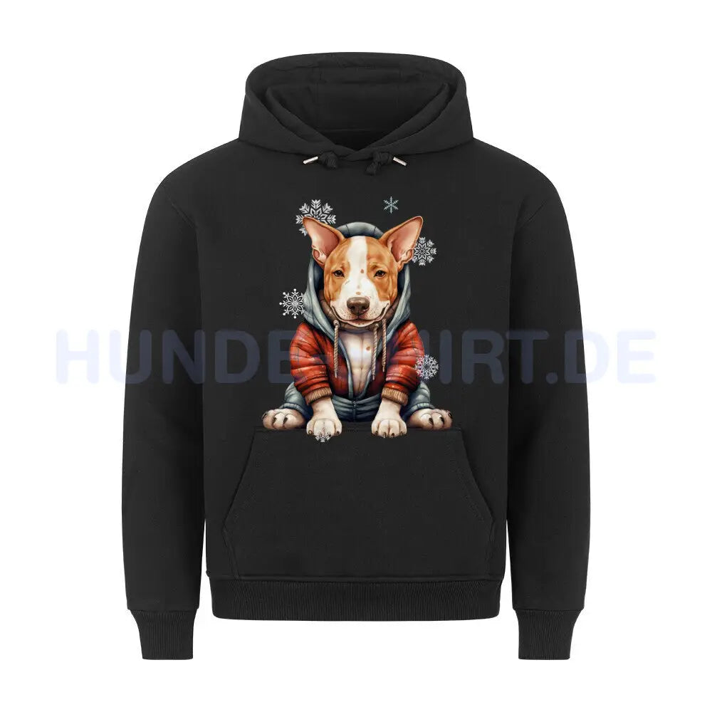 Premium Hoodie "Bullterrier Winterbub" Schwarz – hunde-shirt.de