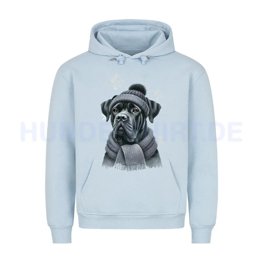 Premium Hoodie "Cane Corso schwarz Winter" Babyblau – hunde-shirt.de