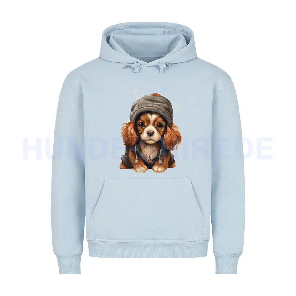 Premium Hoodie "Cavalier King Charles Winter" Babyblau – hunde-shirt.de