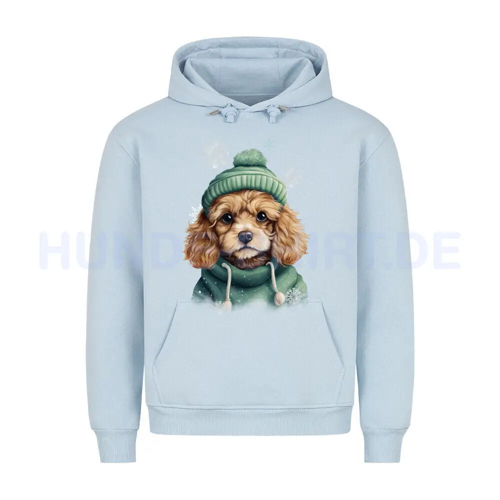 Premium Hoodie "Cavapoo Winter" Babyblau – hunde-shirt.de