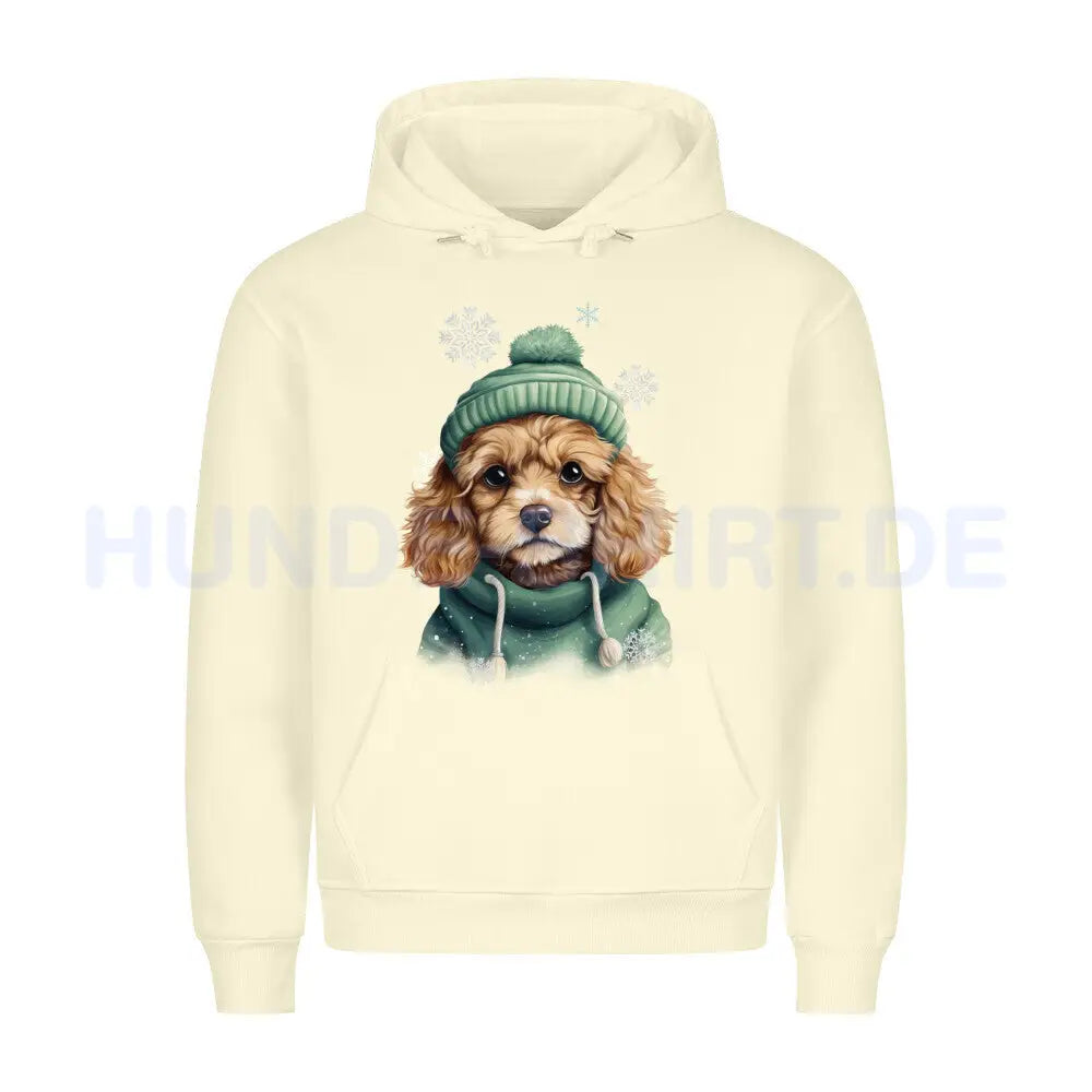 Premium Hoodie "Cavapoo Winter" Beige – hunde-shirt.de