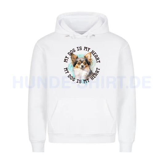 Premium Hoodie "Chihuahua Langhaar HEART" Weiß – hunde-shirt.de