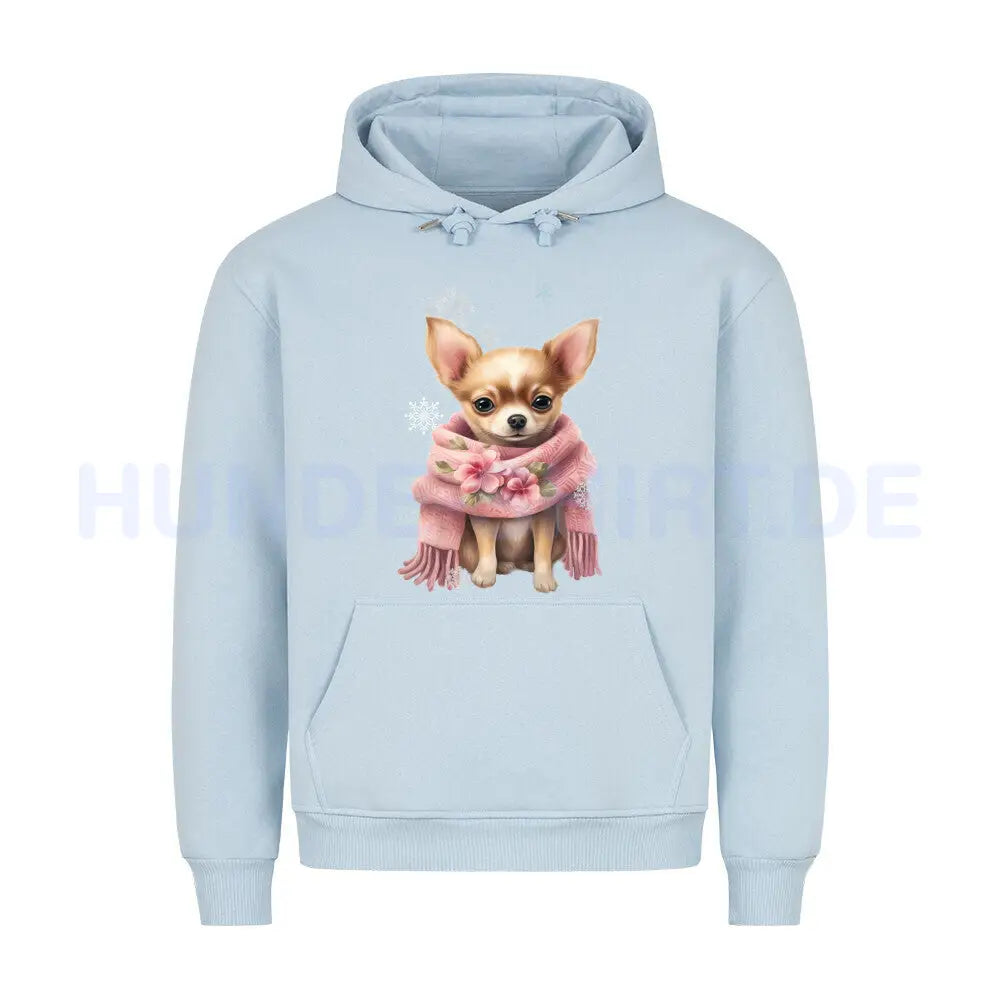 Premium Hoodie "Chihuahua Wintermädchen"" Babyblau – hunde-shirt.de