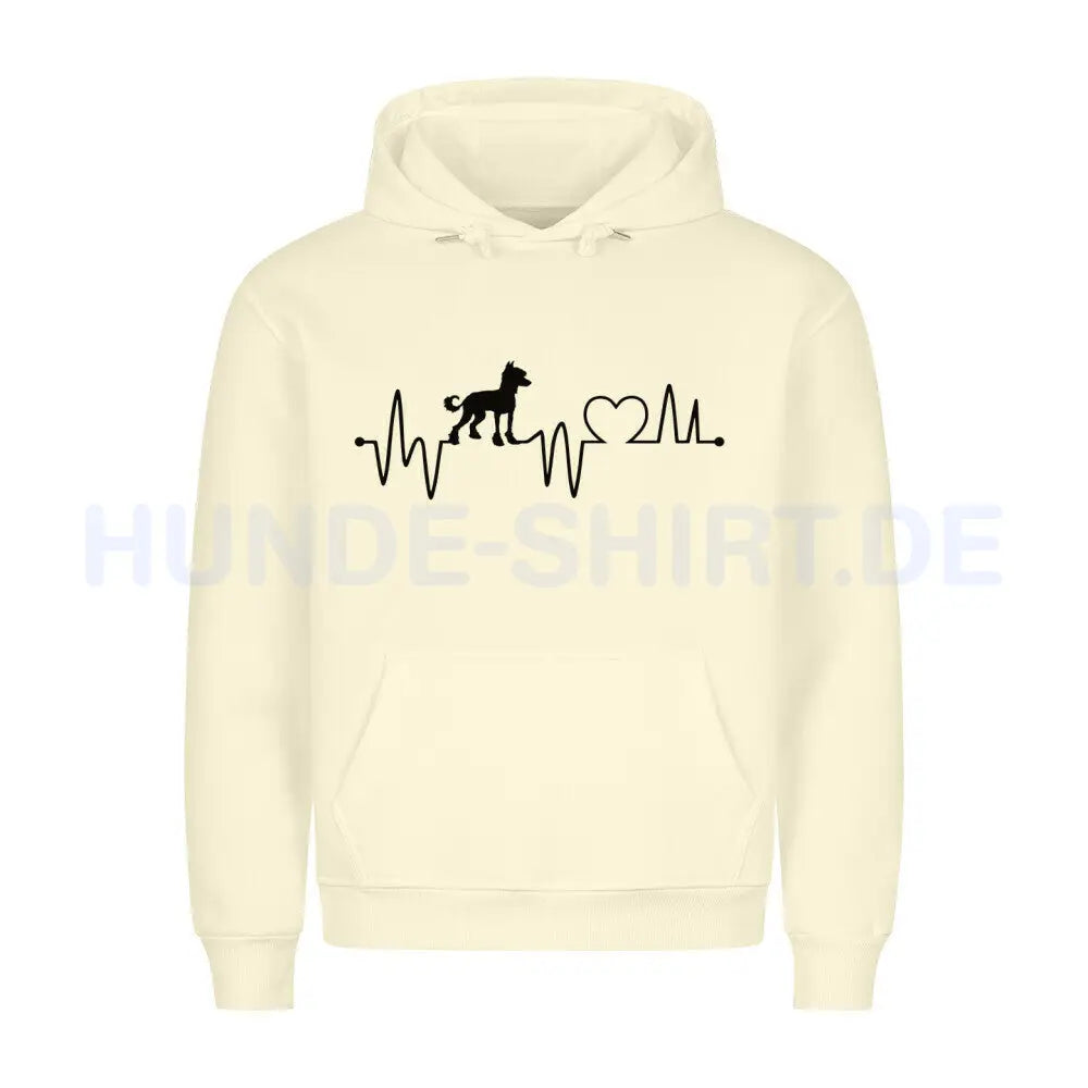 Premium Hoodie "Chinese Crested Dog - Heartbeat" Beige – hunde-shirt.de