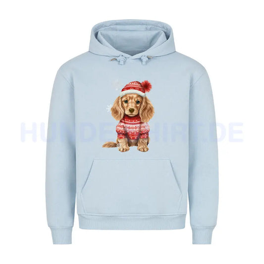 Premium Hoodie "Cocker Winter" Babyblau – hunde-shirt.de