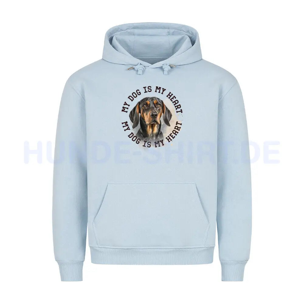 Premium Hoodie "Coonhound b/t HEART" Babyblau – hunde-shirt.de