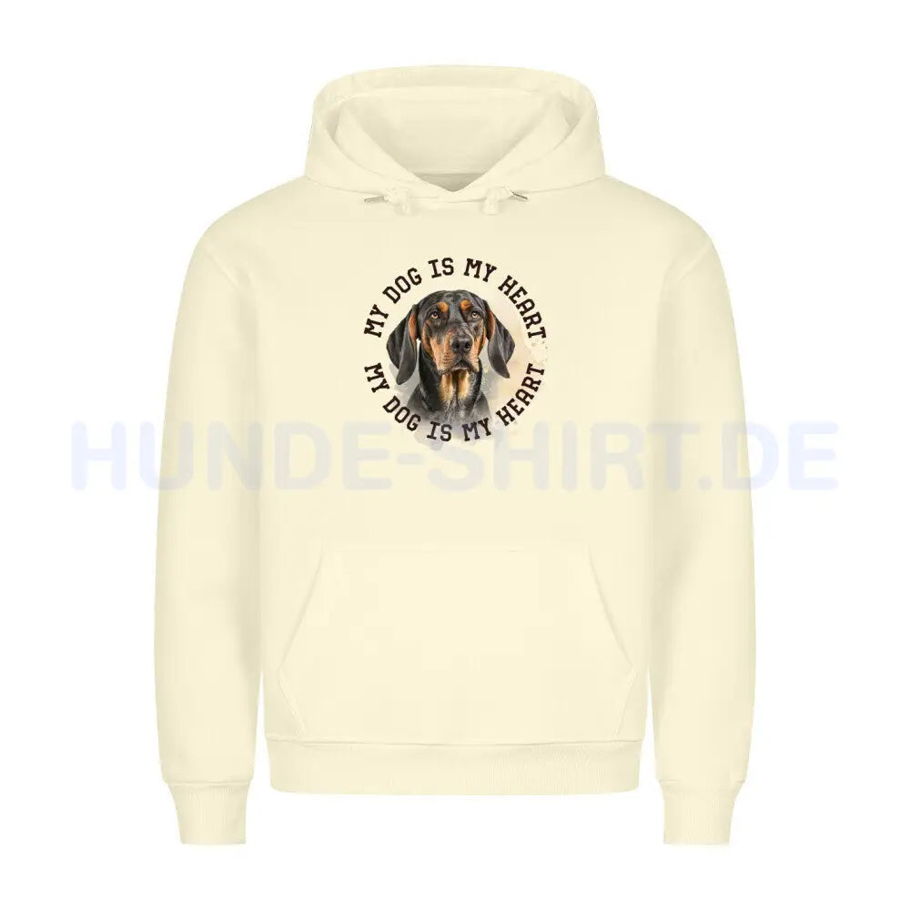 Premium Hoodie "Coonhound b/t HEART" Beige – hunde-shirt.de