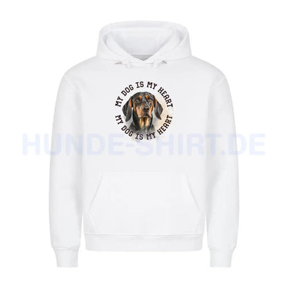 Premium Hoodie "Coonhound b/t HEART" Weiß – hunde-shirt.de