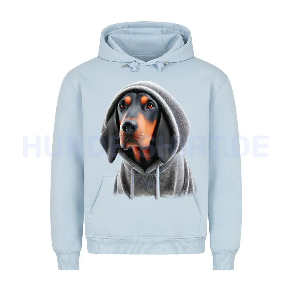 Premium Hoodie "Coonhound black and tan Hooded" Babyblau – hunde-shirt.de