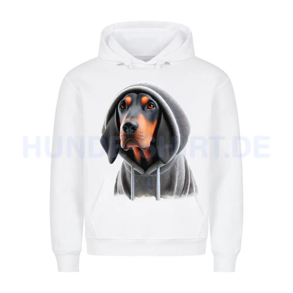 Premium Hoodie "Coonhound black and tan Hooded" Weiß – hunde-shirt.de