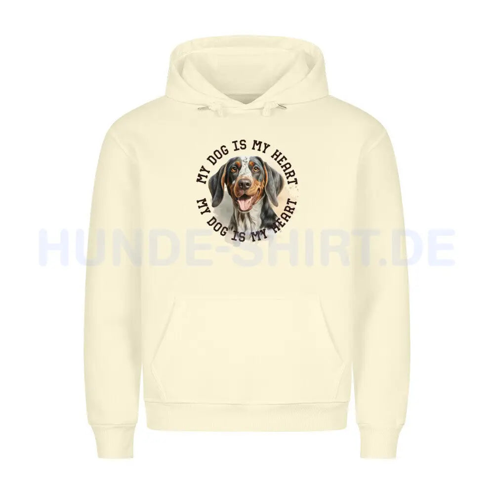 Premium Hoodie "Coonhound bluetick HEART" Beige – hunde-shirt.de