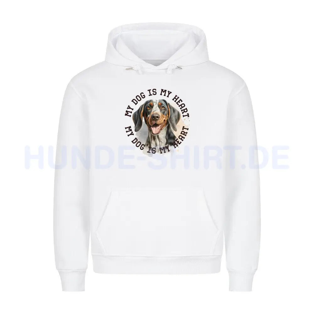 Premium Hoodie "Coonhound bluetick HEART" Weiß – hunde-shirt.de