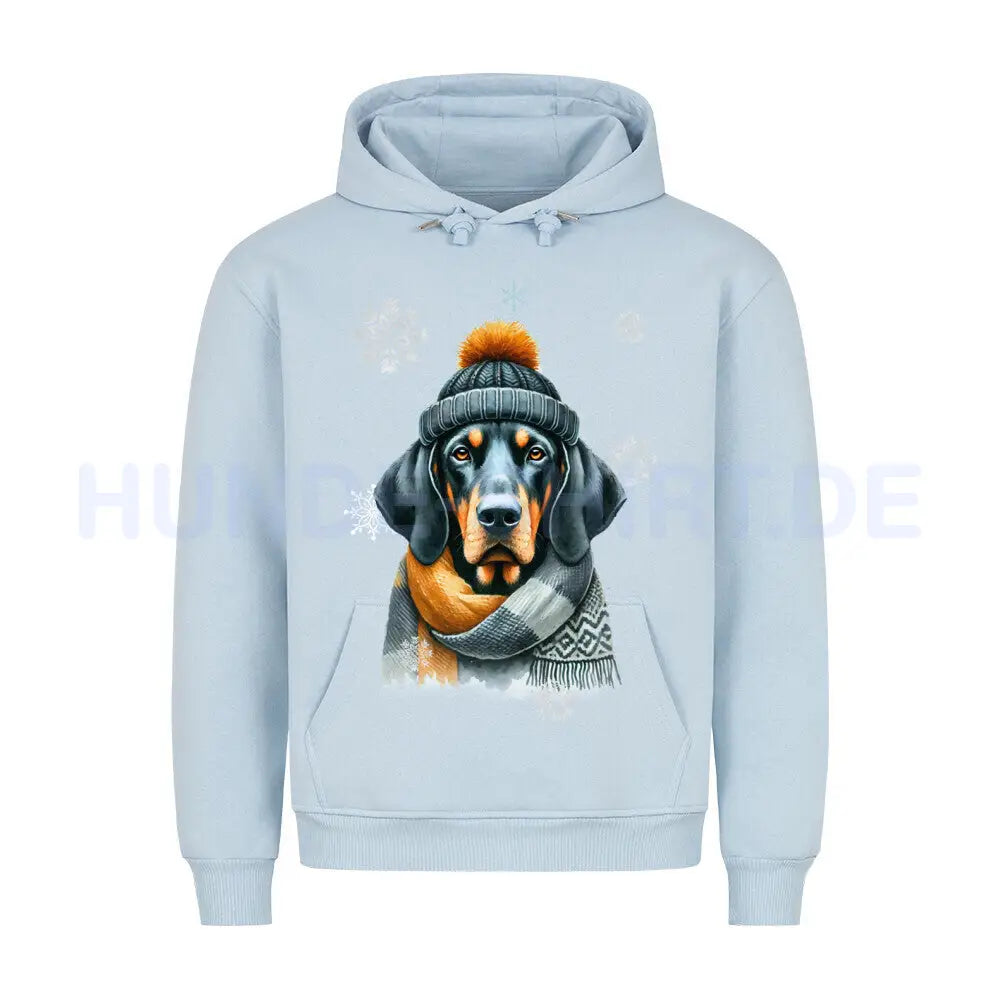 Premium Hoodie "Coonhound Winter" Babyblau – hunde-shirt.de