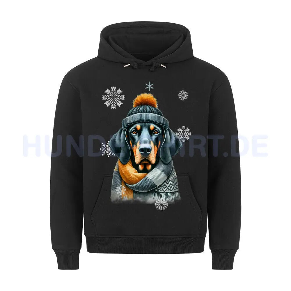 Premium Hoodie "Coonhound Winter" Schwarz – hunde-shirt.de