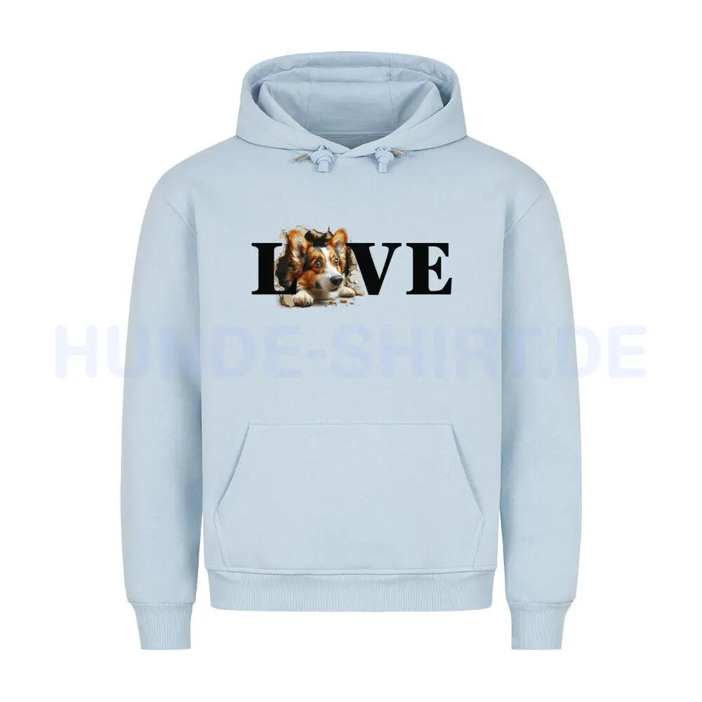 Premium Hoodie "Corgi Cardigan LOVE" Babyblau – hunde-shirt.de