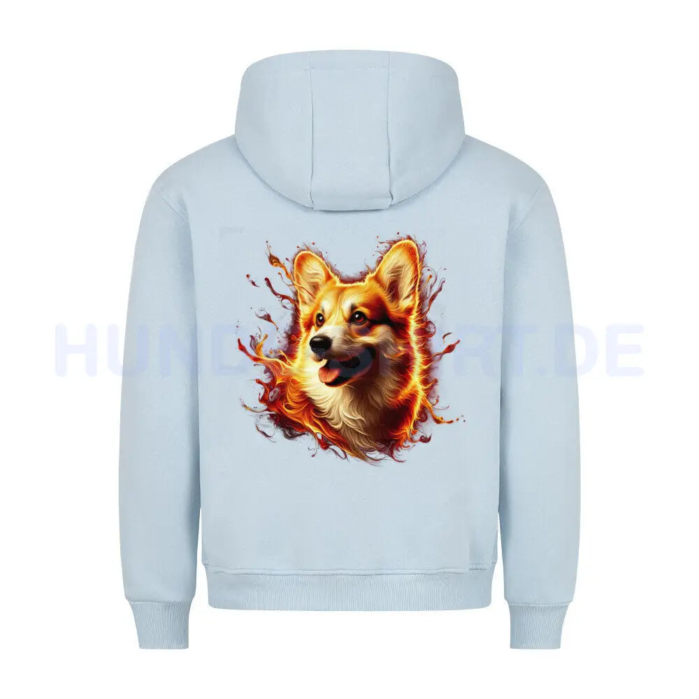 Premium Hoodie "Corgi - FIRE" Babyblau – hunde-shirt.de