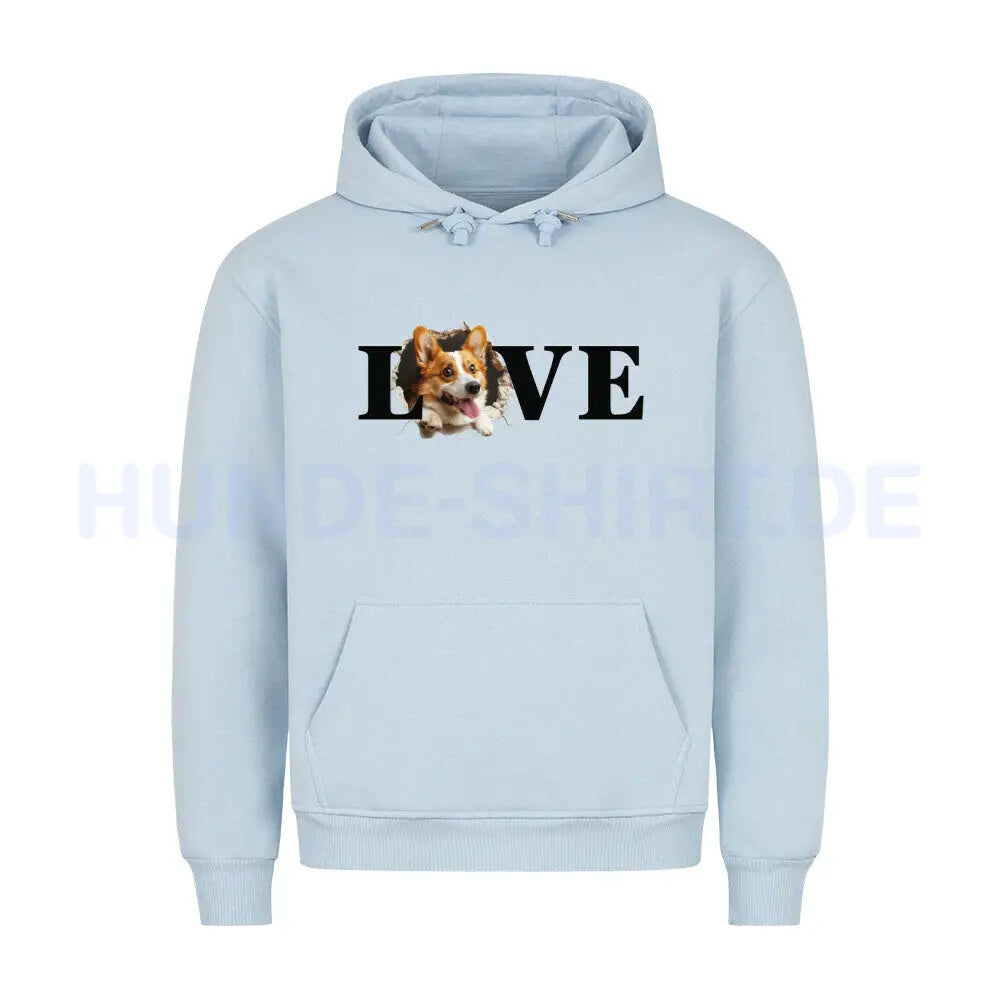 Premium Hoodie "Corgi - LOVE" Babyblau – hunde-shirt.de