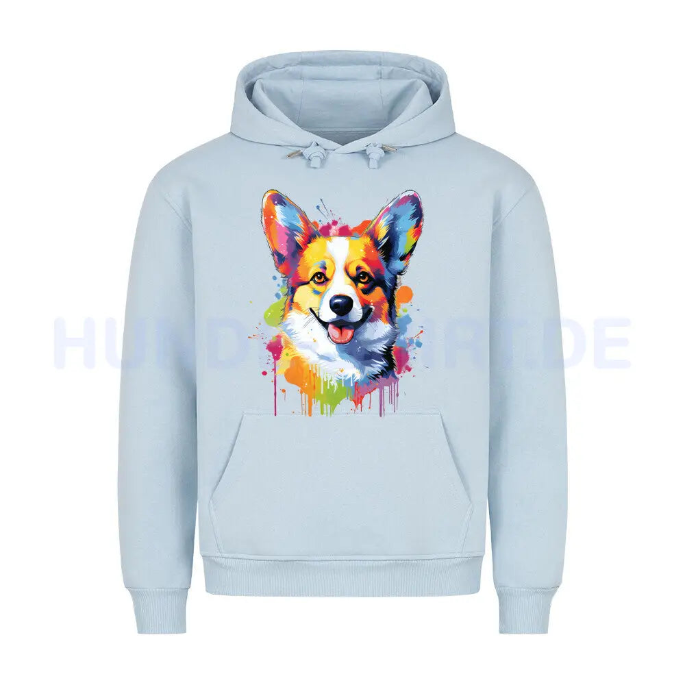 Premium Hoodie "Corgi - Paint" Babyblau – hunde-shirt.de