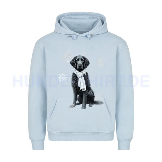 Premium Hoodie "Curly Coated Retriever Winter" Babyblau – hunde-shirt.de