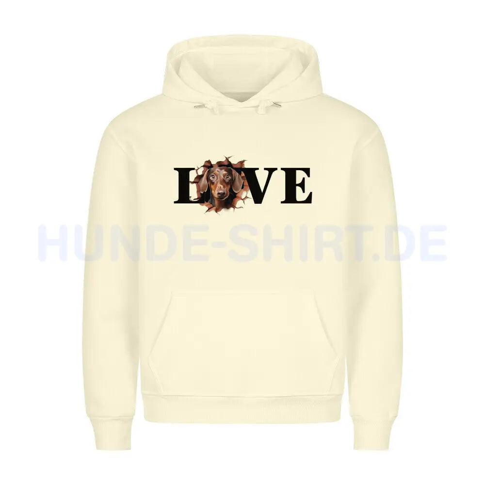 Premium Hoodie "Dackel ( braun ) LOVE" Beige – hunde-shirt.de