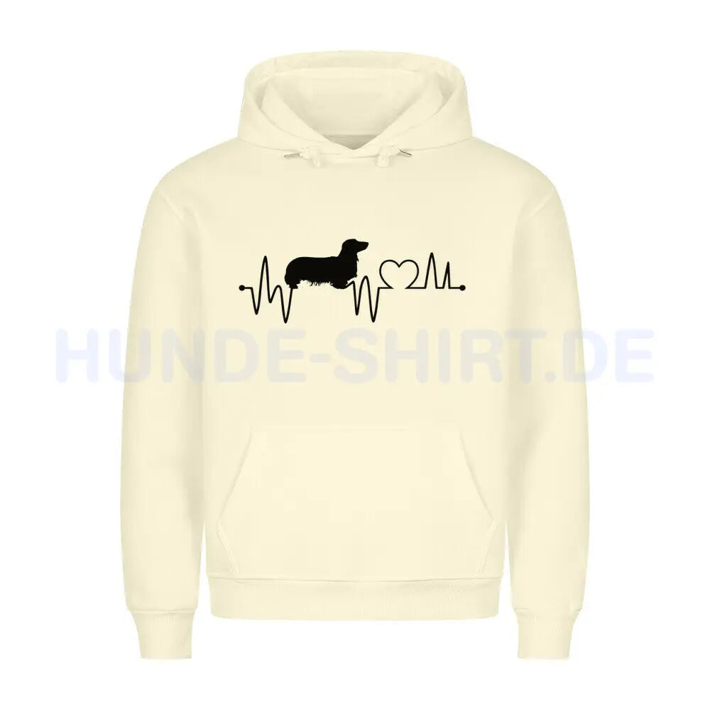 Premium Hoodie "Dackel ( Langhaar ) - Heartbeat" Beige – hunde-shirt.de