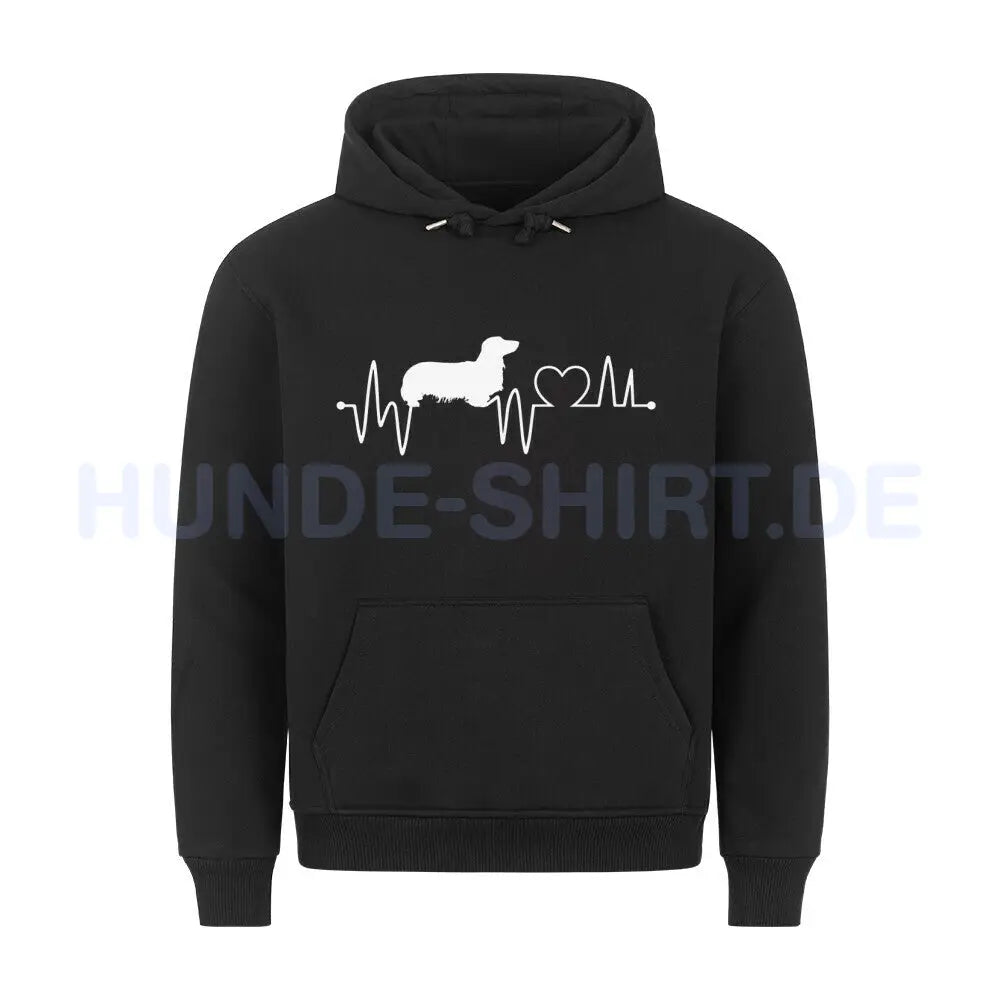 Premium Hoodie "Dackel ( Langhaar ) - Heartbeat" Schwarz – hunde-shirt.de