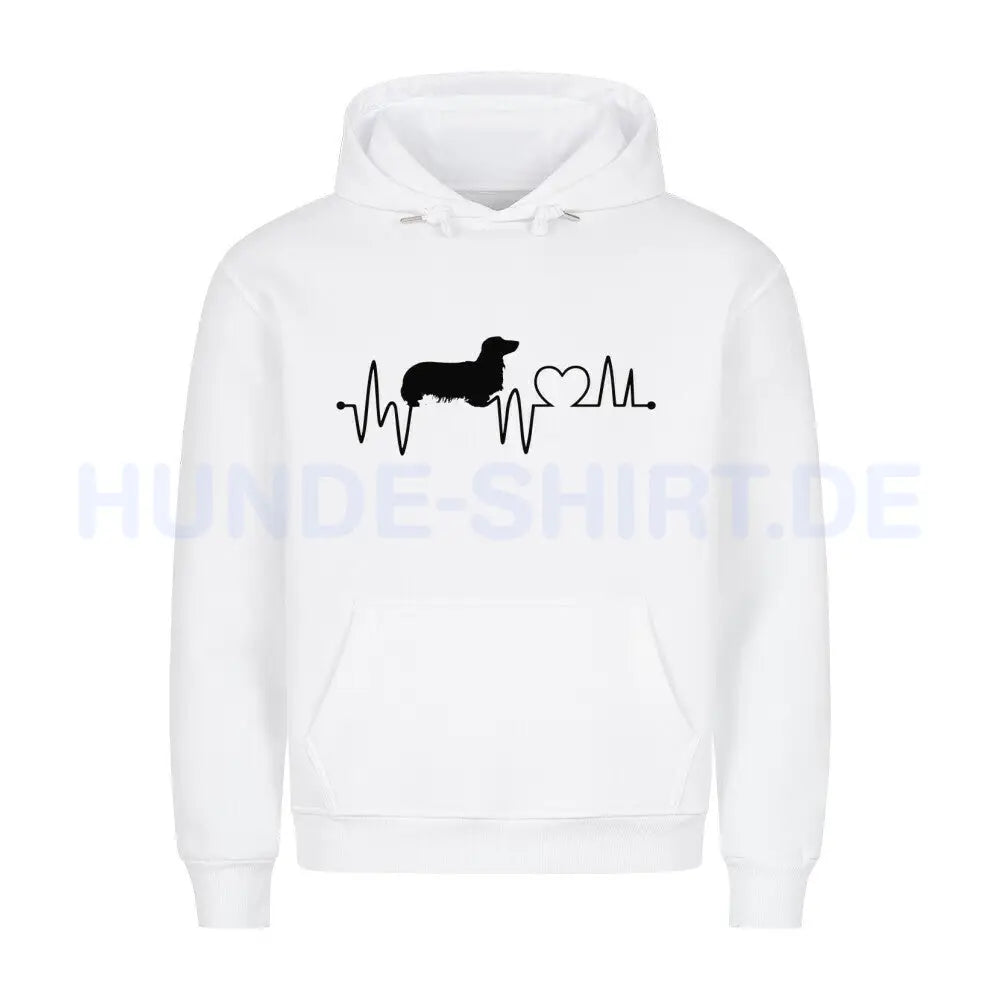 Premium Hoodie "Dackel ( Langhaar ) - Heartbeat" Weiß – hunde-shirt.de