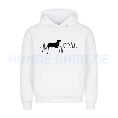 Premium Hoodie "Dackel ( Langhaar ) - Heartbeat" Weiß – hunde-shirt.de