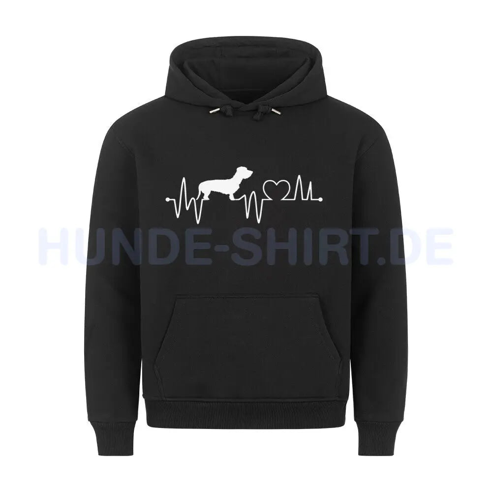 Premium Hoodie "Dackel ( Rauhaar ) - Heartbeat" Schwarz – hunde-shirt.de