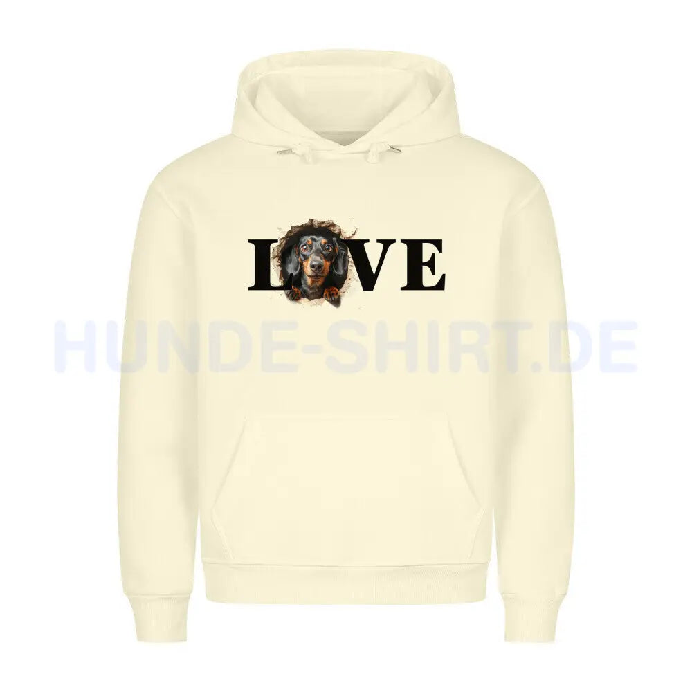 Premium Hoodie "Dackel schwarz LOVE" Beige – hunde-shirt.de