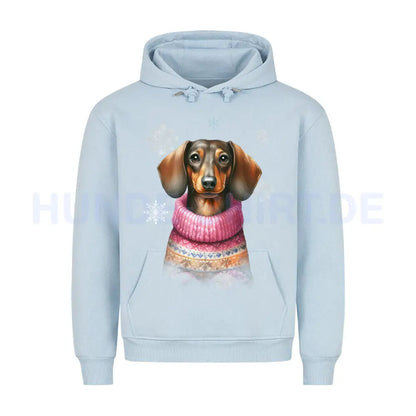 Premium Hoodie "Dackel Winter" Babyblau – hunde-shirt.de