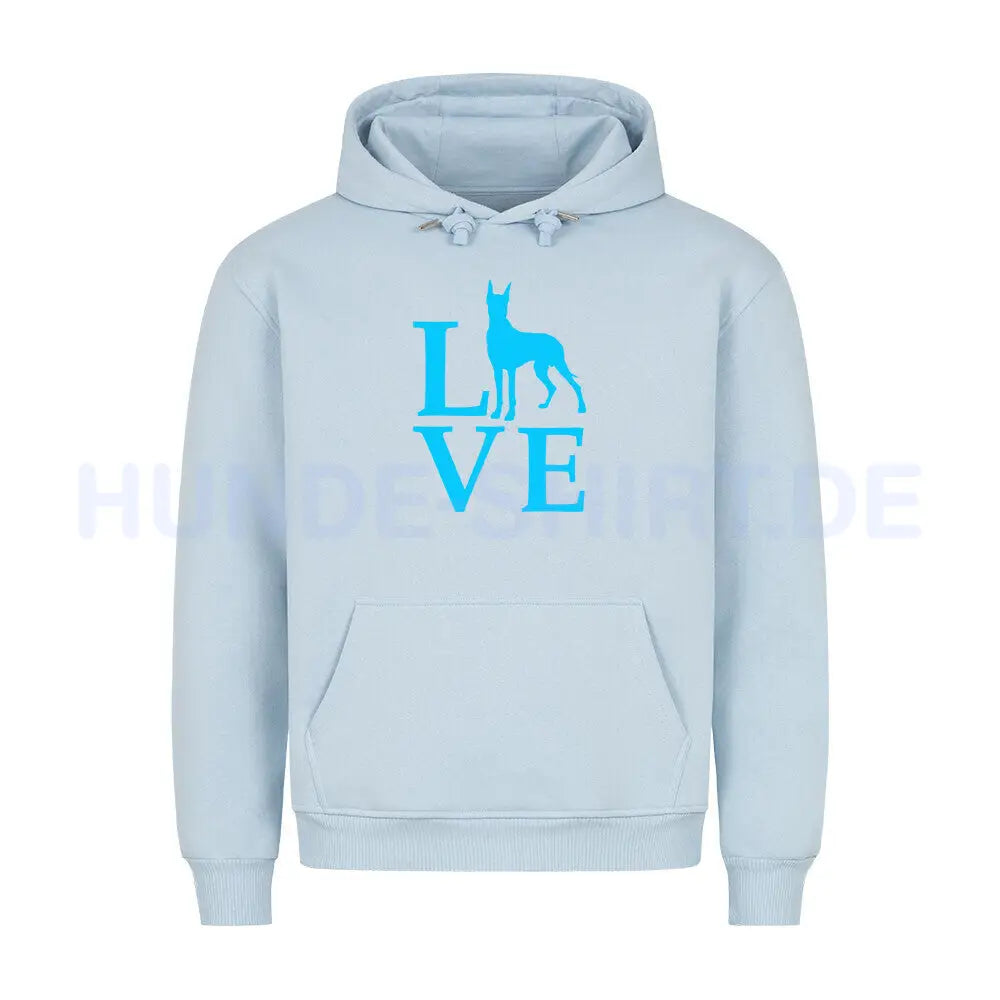 Premium Hoodie "Deutsche Dogge - Love blue" Babyblau – hunde-shirt.de