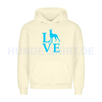 Premium Hoodie "Deutsche Dogge - Love blue" Beige – hunde-shirt.de