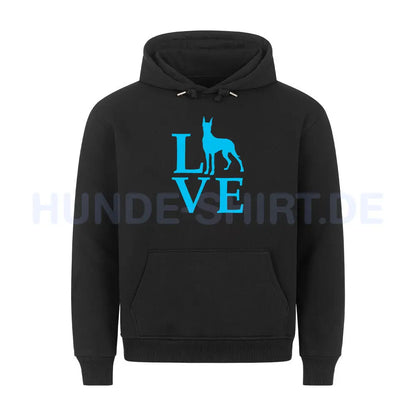 Premium Hoodie "Deutsche Dogge - Love blue" Schwarz – hunde-shirt.de