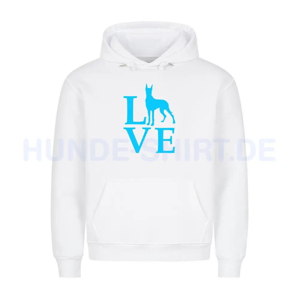 Premium Hoodie "Deutsche Dogge - Love blue" Weiß – hunde-shirt.de