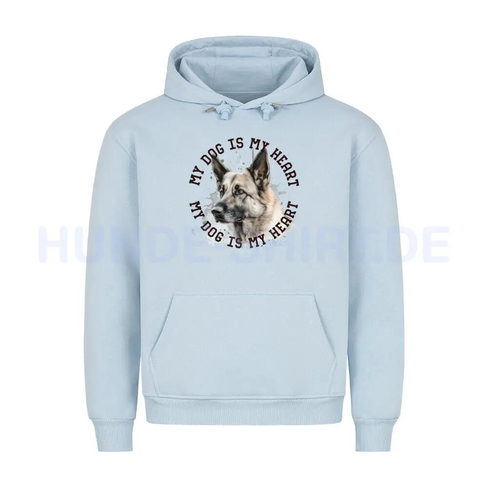 Premium Hoodie "Deutscher Schäferhund hell HEART" Babyblau – hunde-shirt.de